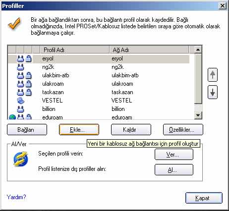 Intel Proset Kablosuz Ayarları