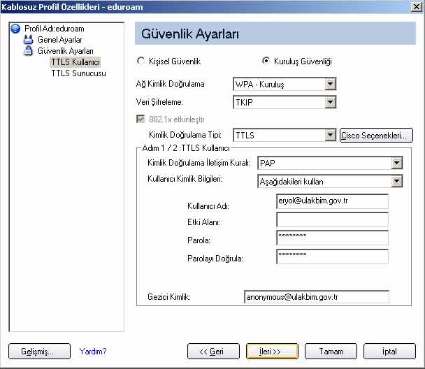Intel Proset Kablosuz Ayarları